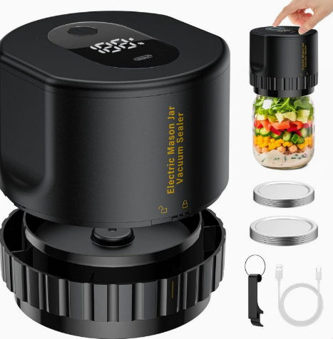 Electric Mason Jar Vacuum Sealer Kit for Regular & Wide Mouth Mason Jars with Auto Shut Off